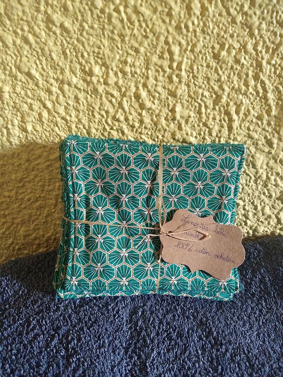 Lingettes bébé lavables Christelle/éponge verte (lot de 7) – photo 1
