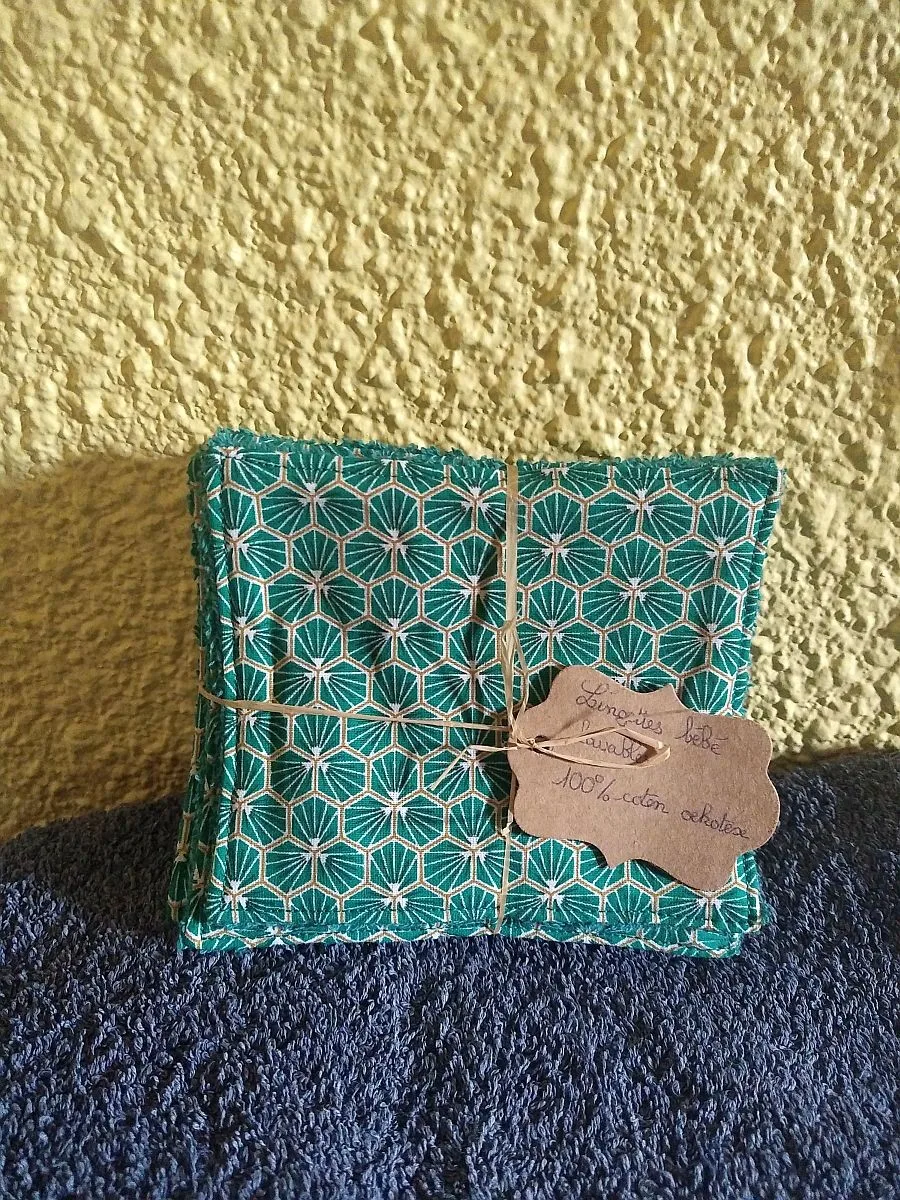 Lingettes bébé lavables Christelle/éponge verte (lot de 7) – photo 1