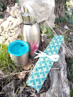 Etui couverts et serviette bleu flammes (à l'unité) miniature 2