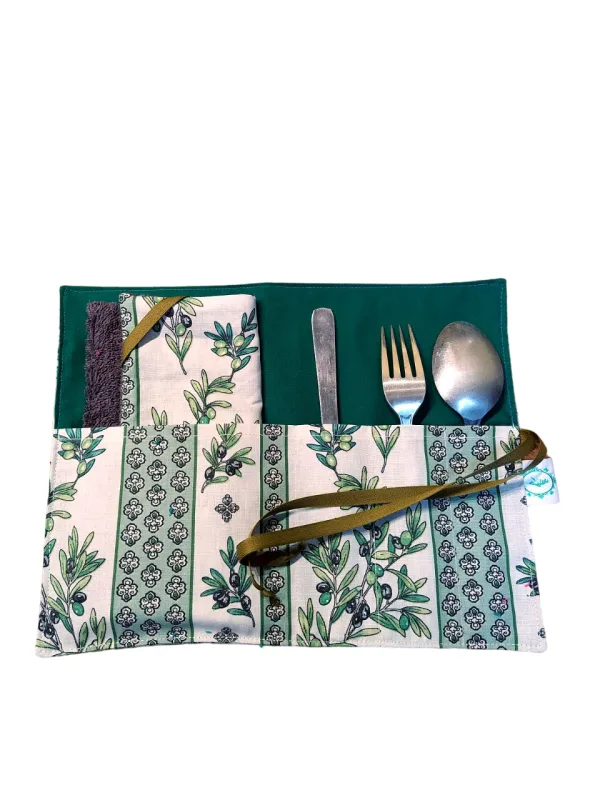 Etui couverts et serviette Olives (à l'unité)