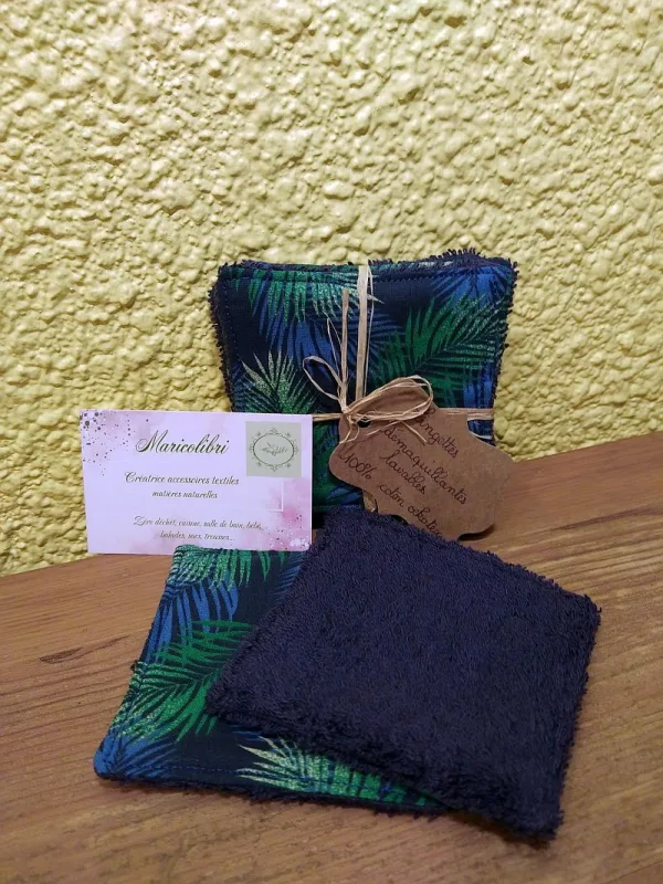 Lingettes démaquillantes lavables Plumes/marine (lot de 5)