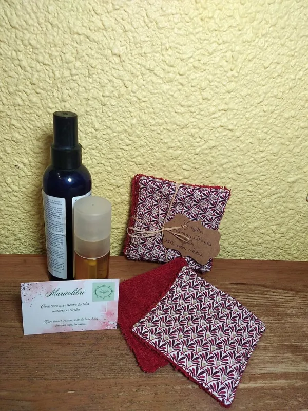 Lingettes démaquillantes lavables éventails bordeaux